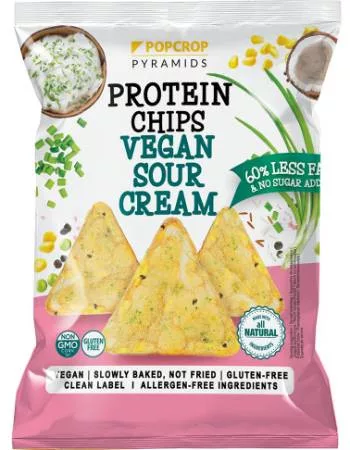 Popcrop pyramids gluténmentes vegán tejfölös-hagymás protein chips 60 g
