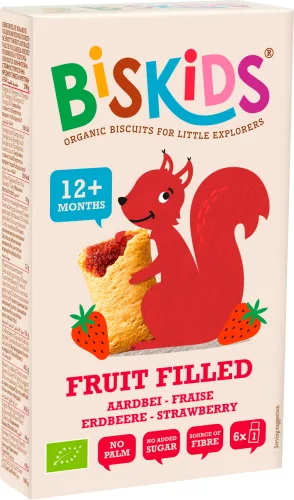 Biskids fruit filled biokeksz eperpürével töltve 120 g