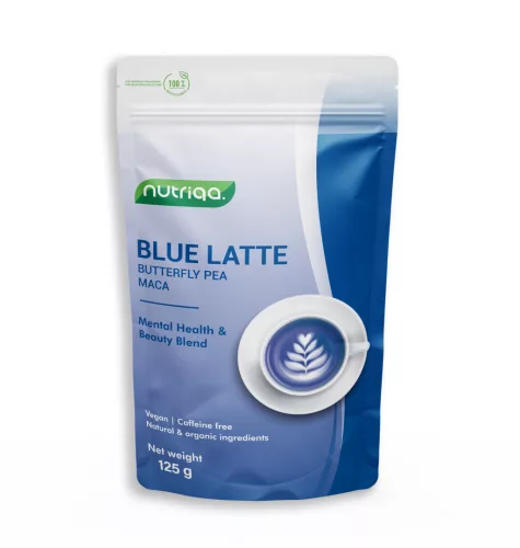 Nutriqa bio koffeinmentes vegán pillangóborsó-maca latte 125 g