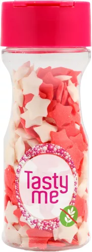Tasty Me gluténmentes cukor tortadekor mix piros-fehér csillagok 45 g