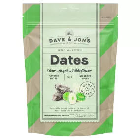   Dave & Jon's dates mag nélküli ízesített datolya savanyú alma és bodzavirág ízben, hozzáadott cukor nélkül 125 g