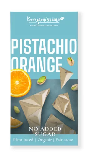 Benjamissimo bio vegán csokoládé pisztáciás tahinivel és narancsolajjal, hozzáadott cukor nélkül édesítőszerrel  60 g