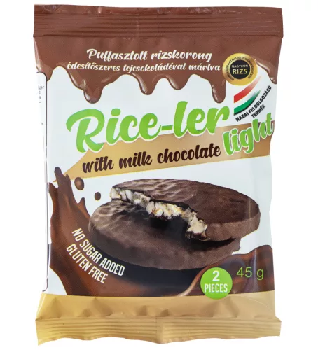 Rice-ler puffasztott rizskorong édesítőszeres tejcsokoládéval mártva 45 g