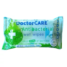   Doctor Care antibakteriális nedves törlőkendő plusz 100% biodegradable 15 db