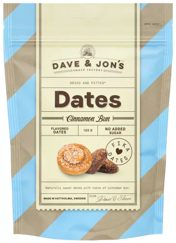 Dave & Jon's dates cinnamon bun mag nélküli ízesített datolya fahéjas csiga ízben, hozzáadott cukor nélkül 125 g