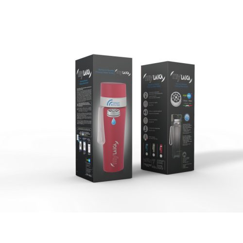 myLAICA rozsdamentes matt zöldre festett fast disk rendszerű vízszűrő kulacs pánttal, 0,55 literes