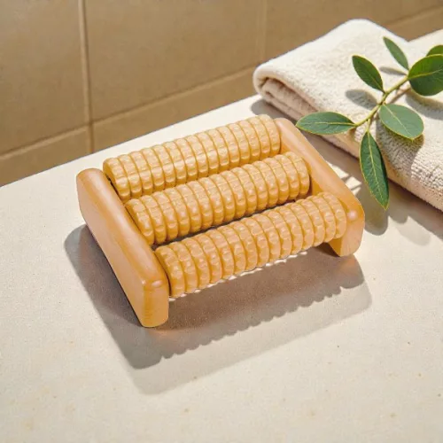 Croll&Denecke wooden foot massage roller, small, 1x3 rows