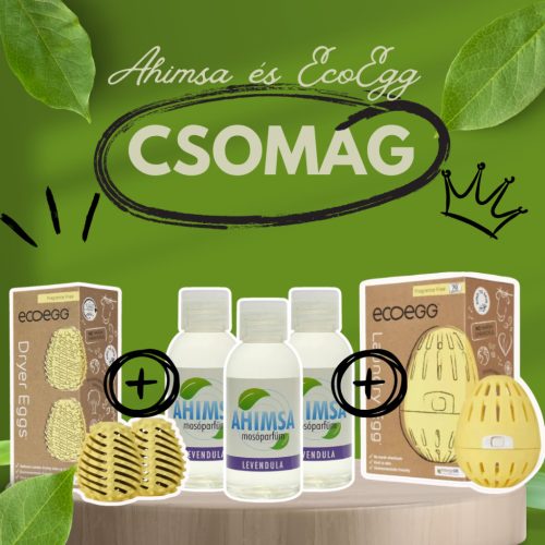 Ahimsa Levendula Mosóparfüm + Ecoegg Mosótojás + Szárítótojás | Nyugtató illat + természetes mosási rutin egy csomagban