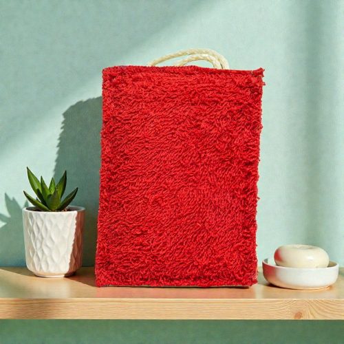 Luffa frottíros fürdőszivacs - 8x10-12cm - piros